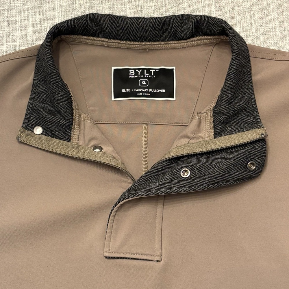 BYLT Premium Basics Elite + Fairway Pullover Brown Stretch Mock Neck Men XL